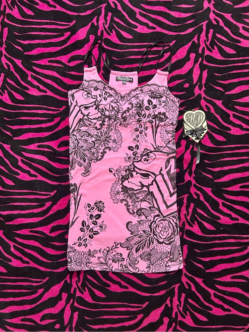 Y2k Vintage Grunge Goth rare Metal Mulisha Pink Skull Tank Top NWT McBling